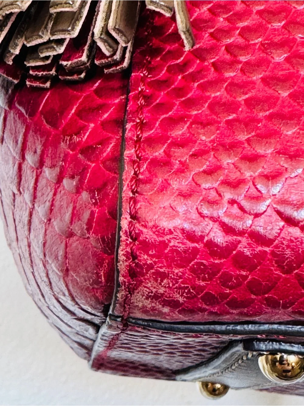 Dooney & Bourke Python Embossed Leather Tassel Tote Raspberry Brown Large - Picture 13 of 15